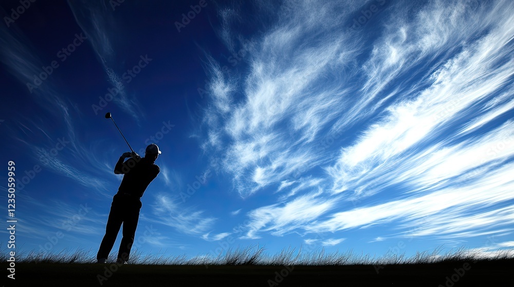 Golfer Silhouetted Against A Dramatic Sky Golfer Silhouetted Against A Dramatic Sky