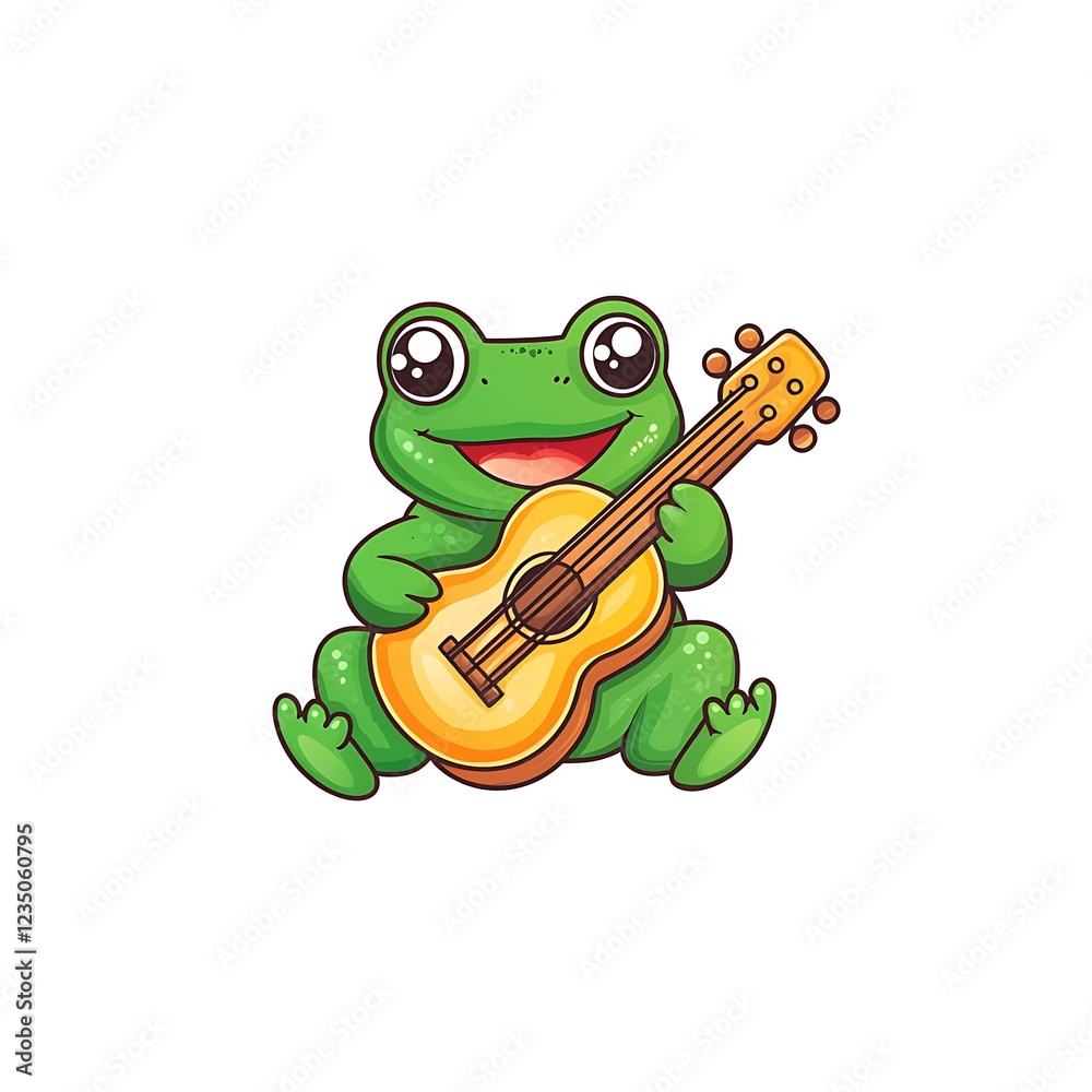 Fototapeta premium cartoon frog playing a guitar and singing