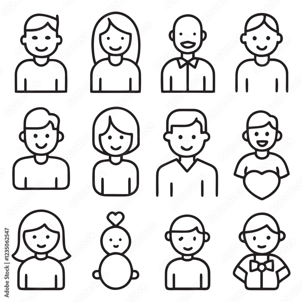 Family Line Editable Icons set. Vector illustration in thin line modern style Family Line Editable Icons set. Vector illustration in thin line modern style