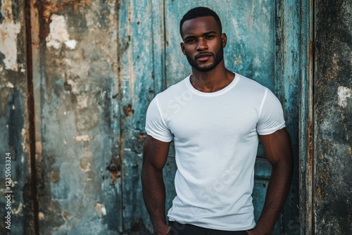 Modern fashion statement against a weathered background