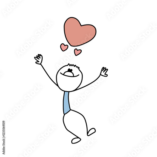 funny stickman holding heart