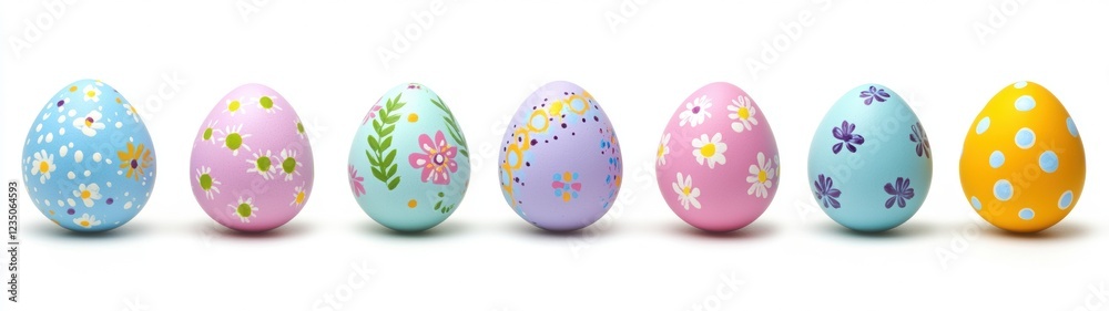 easter eggs perfectly aligned in a line, decorated with different colors and motivs easter eggs perfectly aligned in a line, decorated with different colors and motivs