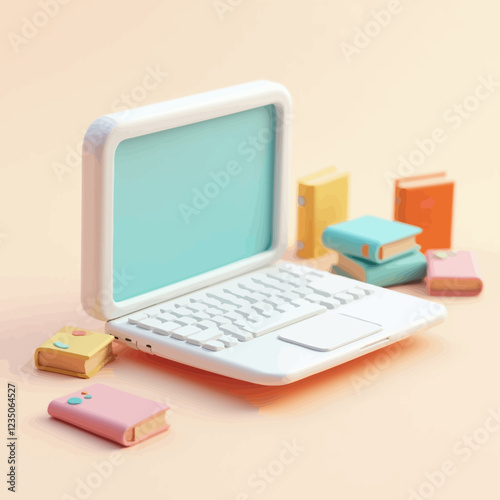 3d laptop from different angles. Set of realistic minibook images. Modern device for work and communication. Icons with shadows. Laptop with blank screen