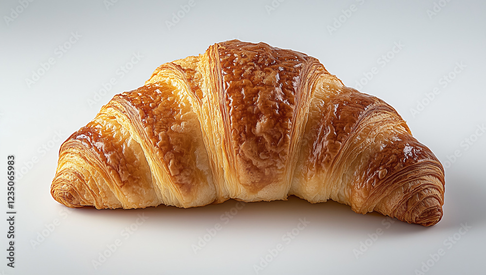 A perfectly baked croissant placed on a clean white background, showcasing its golden-brown crust, flaky layers, and delicate texture. The minimalist composition highlights the elegance and delicious A perfectly baked croissant placed on a clean white background, showcasing its golden-brown crust, flaky layers, and delicate texture. The minimalist composition highlights the elegance and delicious