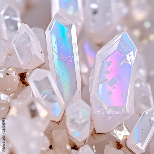 Extreme macro shot of iridescent calcite crystals photo