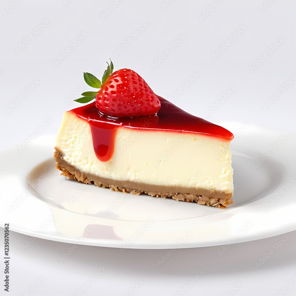 slice of cheesecake with red strawberry topping isolated slice of cheesecake with red strawberry topping isolated