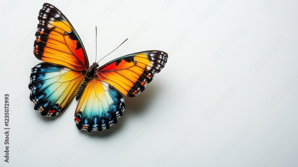 Obraz premium Vibrant Monarch Butterfly with Orange and Blue Wings on White Background
