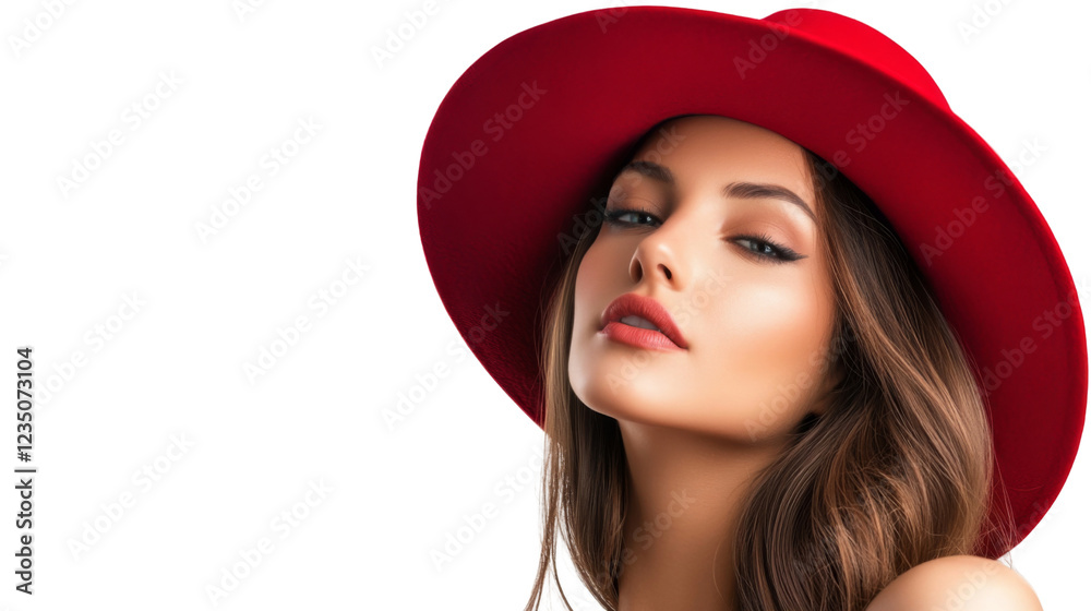 Fashion model posing with a red hat on transparent background Fashion model posing with a red hat on transparent background