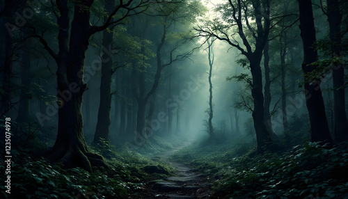 Fondo de interior de bosque oscuro y precioso