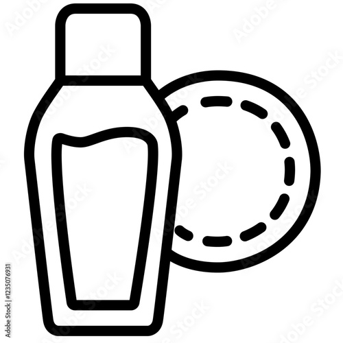 Outline of a cosmetic bottle with cap and a cotton pad placed next to it, commonly used in skincare routines for cleansing, personal care.  importance of daily skincare routines, cleansing, and main


