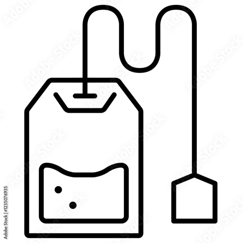 Tea bag with string icon representing tea brewing for a refreshing drink. Tea brewing for branding, product design, tea industry, packaging labels. relaxation, rejuvenation, brewing, tea ritual.
