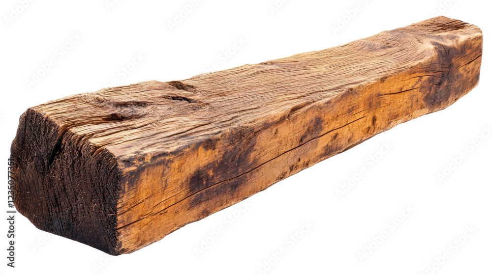 Fototapeta premium Old weathered wooden plank isolated on transparent background