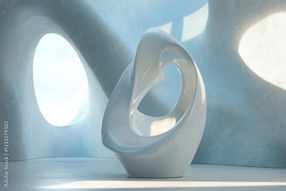 Fototapeta premium Modern sculptural chair design in a minimalist space with natural light