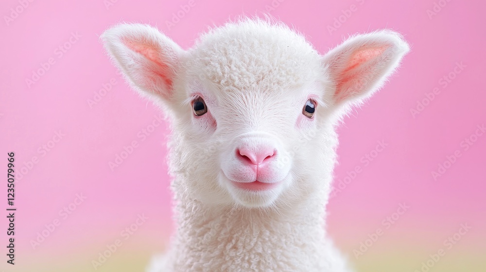 Obraz premium Cute lamb, pink background, springtime, Easter card