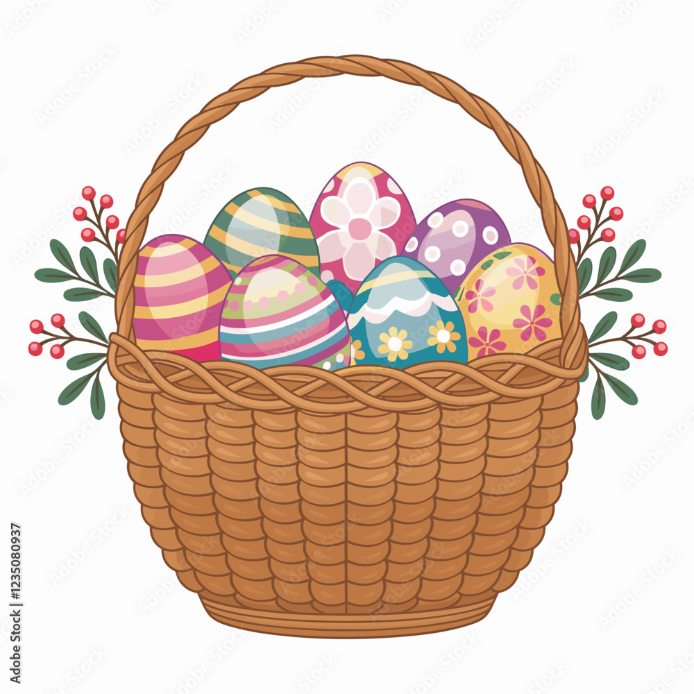 Fototapeta premium Easter Basket with Colorful Patterned Eggs