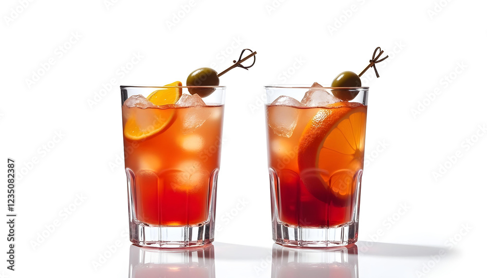 Dos vasos de vermut rojo sobre fondo blanco Dos vasos de vermut rojo sobre fondo blanco