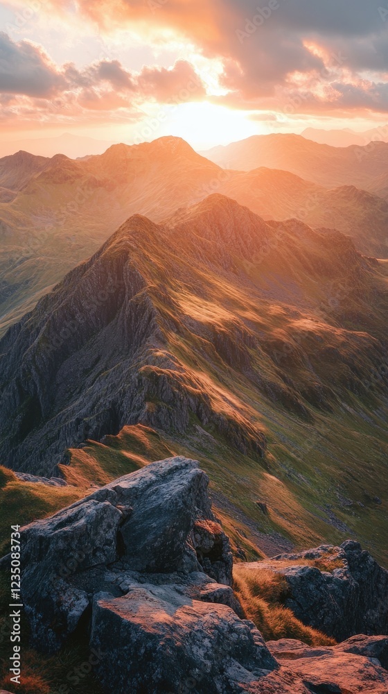 Fototapeta premium Majestic sunset over rugged mountain landscape