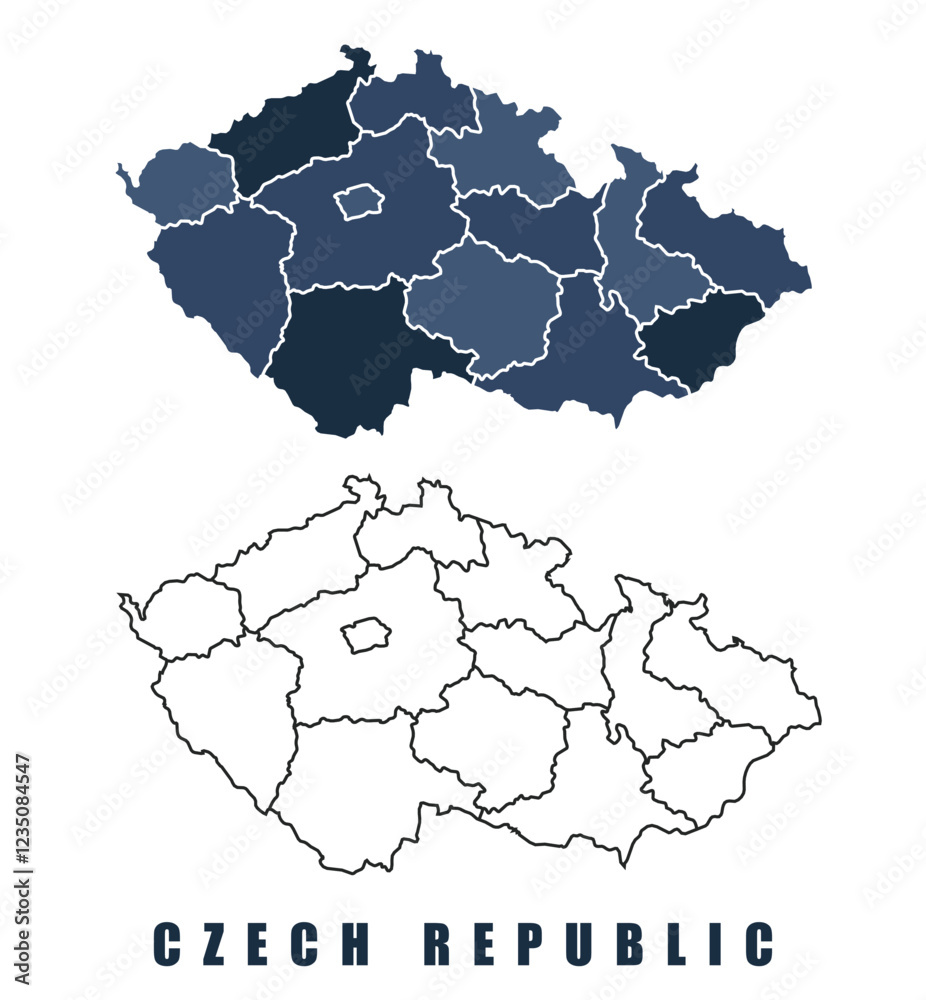 Obraz premium Czech Republic map regions border outline vector set