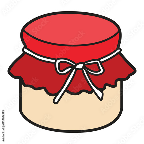 A detailed vector illustration of a jam jar, featuring a classic glass container filled with rich, fruity jam. 