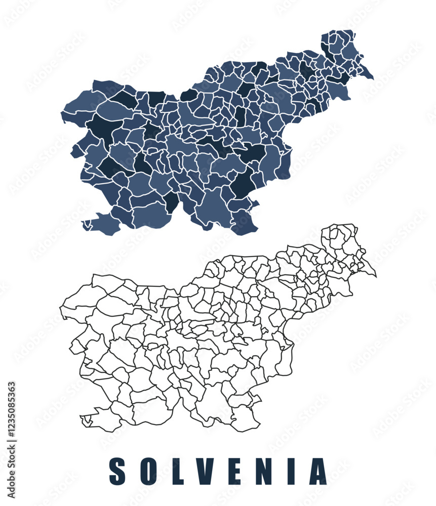 Obraz premium Slovenia map regions border outline vector set