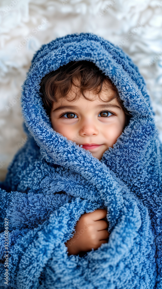 Adorable Toddler Girl Wrapped in a Soft Blue Blanket Adorable Toddler Girl Wrapped in a Soft Blue Blanket