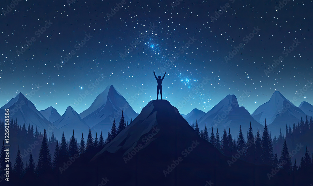 Triumphant Silhouette on a Mountain Peak with a Cosmic Nebula Backdrop – Inspirational Fantasy Art Triumphant Silhouette on a Mountain Peak with a Cosmic Nebula Backdrop – Inspirational Fantasy Art