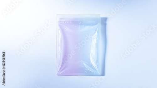 vibrant depiction of flat zip-lock bag in transparent plastic centered on bright white background with subtle shadows