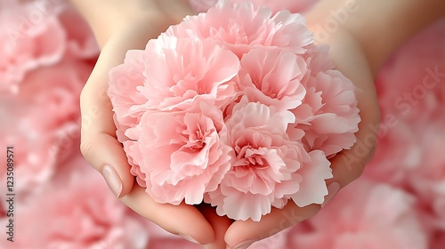 Delicate pink blossoms gently held in caring hands