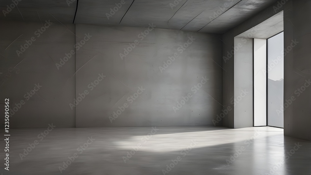 This stock image features a sophisticated, upscale concrete interior with a blank, shadowy, and abstract space as the backdrop. This stock image features a sophisticated, upscale concrete interior with a blank, shadowy, and abstract space as the backdrop.