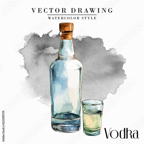 Vodka Bottle Watercolor Style Stock Vector Illustration