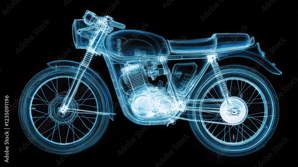 Fototapeta premium X-Ray Motorcycle: Classic Cafe Racer Design in Blue Hues.