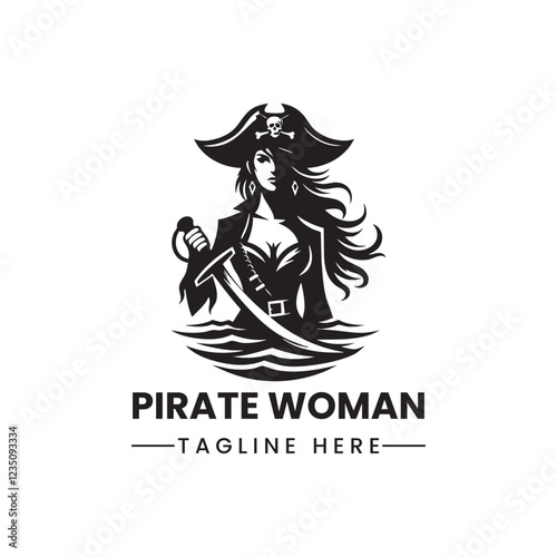 lady woman Pirate girl logo vector illustration