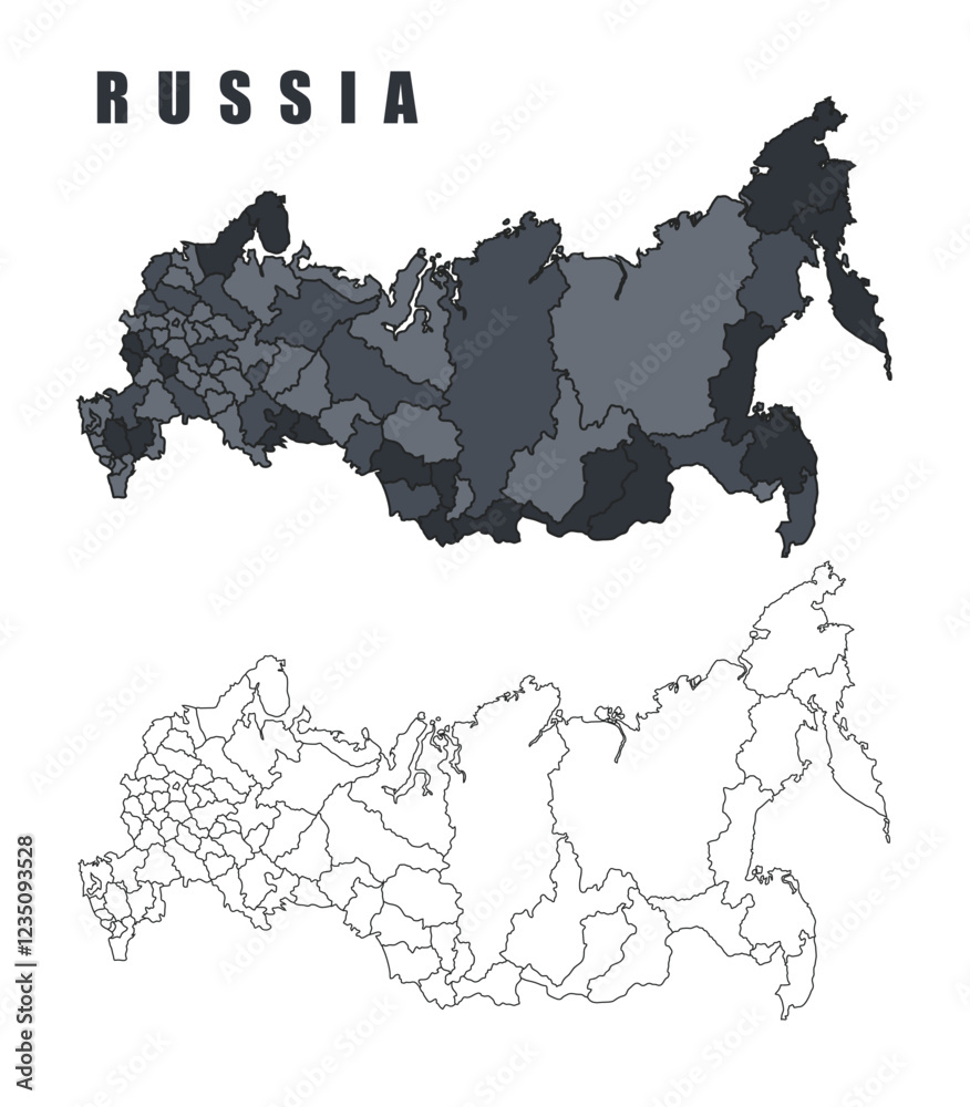 Obraz premium Russia country map simple flat outline vector illustration set