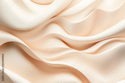 Elegant abstract background with smooth, flowing curves in soft beige and cream tones. The silky, wavy texture creates a luxurious and organic feel, perfect for branding, design, or artistic projects
