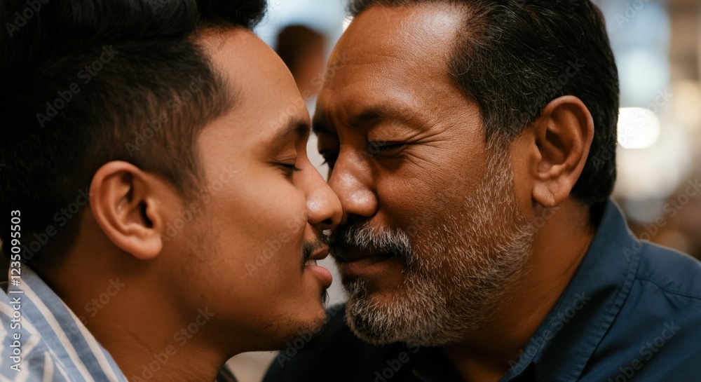 Fototapeta premium Tender connection between mature asian men in intimate close-up