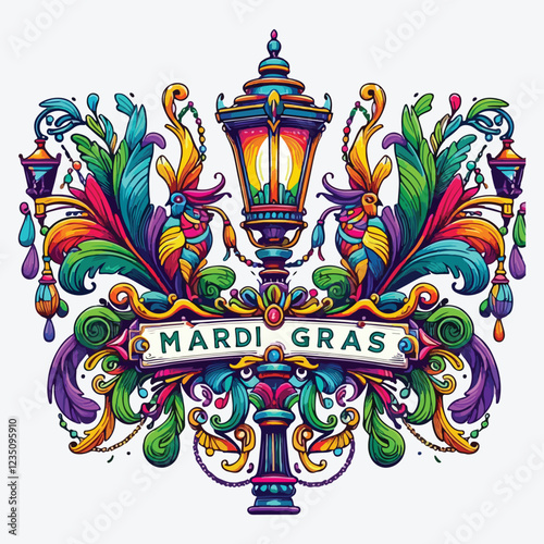 Mardi Gras Street Lamp Sign stock illustration