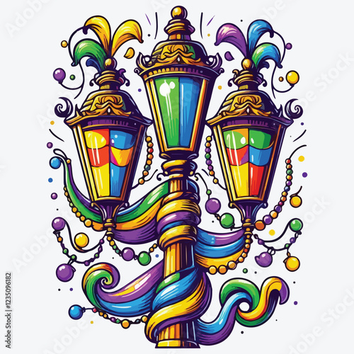 Mardi Gras Street Lamp Sign stock illustration