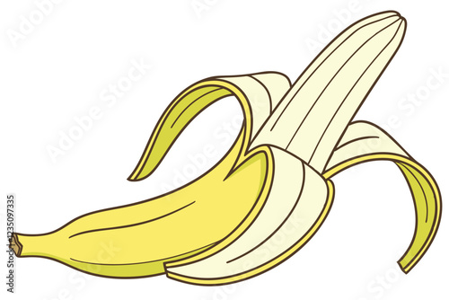 Photorealistic banana, partially peeled, yellow fruit, white background, closeup, high detail, studio lighting, product photography, minimalist, clean aesthetic, commercial quality, vibrant colors, sm