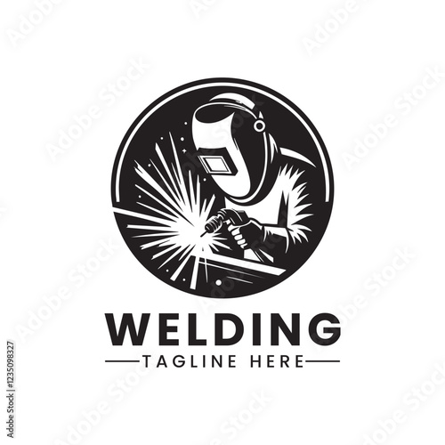 Welder logo Vectors Illustrations silhouette working with helmet