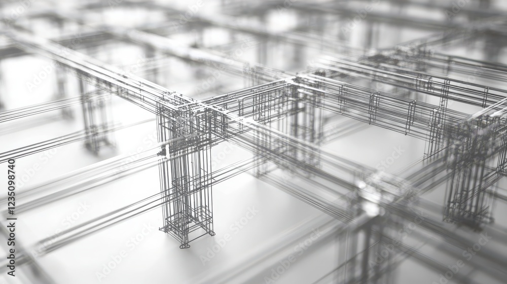 A detailed structure made of thin lines, resembling a blueprint or architectural framework, showcased in a monochromatic color scheme. A detailed structure made of thin lines, resembling a blueprint or architectural framework, showcased in a monochromatic color scheme.