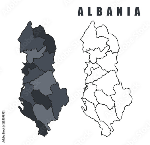 Albania country map simple flat outline vector illustration set