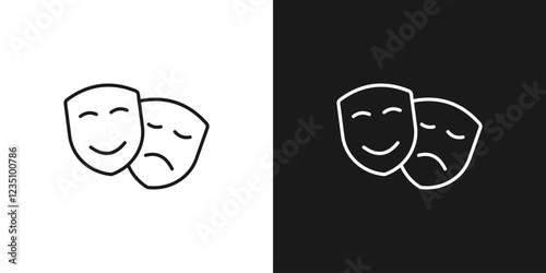 Masquerade vector icons. Theater masks icon. Comic and tragic mask icon. Happy and unhappy traditional symbol of theater.