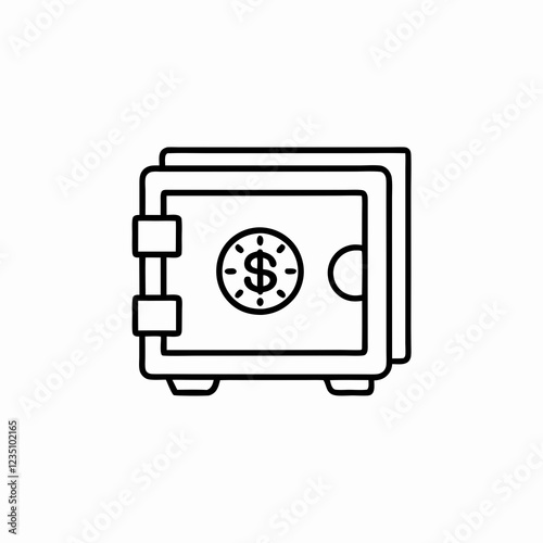 Line drawing of secure safe with dollar symbol. Simple sketch of financial security vault. Concept of: banking security, wealth protection, asset management
