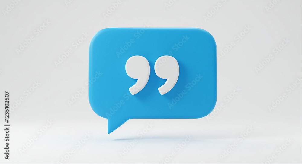 Blue speech bubble with white quote marks. Speech bubble with quote marks in 3d render. Blue speech bubble with white quote marks 3d Blue speech bubble with white quote marks. Speech bubble with quote marks in 3d render. Blue speech bubble with white quote marks 3d