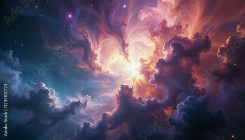 Abstract background with dramatic sky and clouds with heart shape in watercolor style