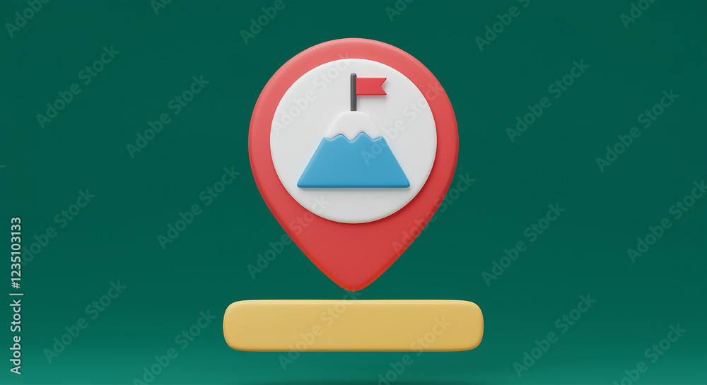 Location pin with mountain and flag icon. Red location pin with mountain and flag on white circle Location pin with mountain and flag icon. Red location pin with mountain and flag on white circle