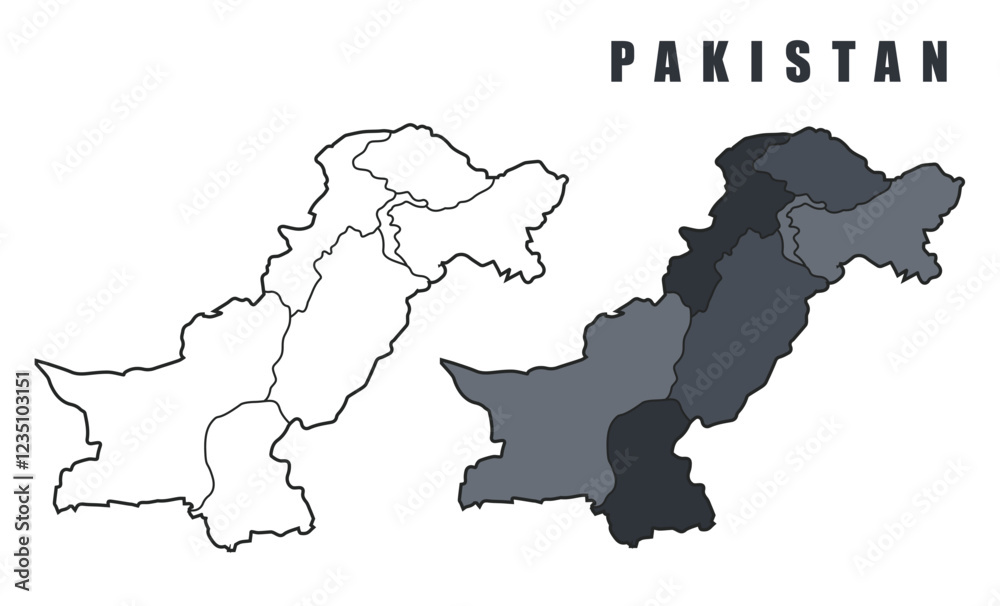 Obraz premium Pakistan country map simple flat outline vector illustration set