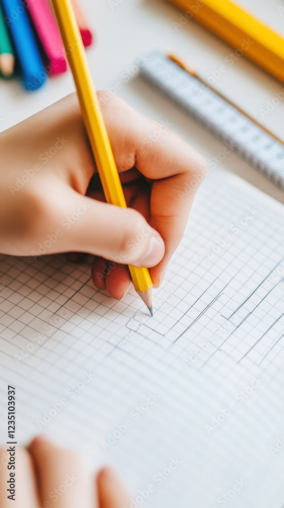 Close up of hands writing in notebook with pencil for study or journaling Close up of hands writing in notebook with pencil for study or journaling
