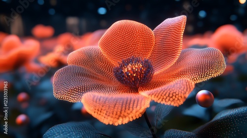 Glowing Digital Flower In A Field Of Lights