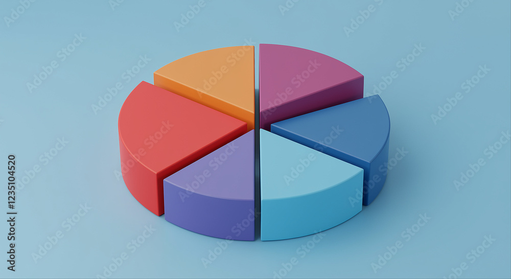 Pie chart data visualization graphic design. Pie chart with six colorful sections. Data visualization in graphic design style Pie chart data visualization graphic design. Pie chart with six colorful sections. Data visualization in graphic design style